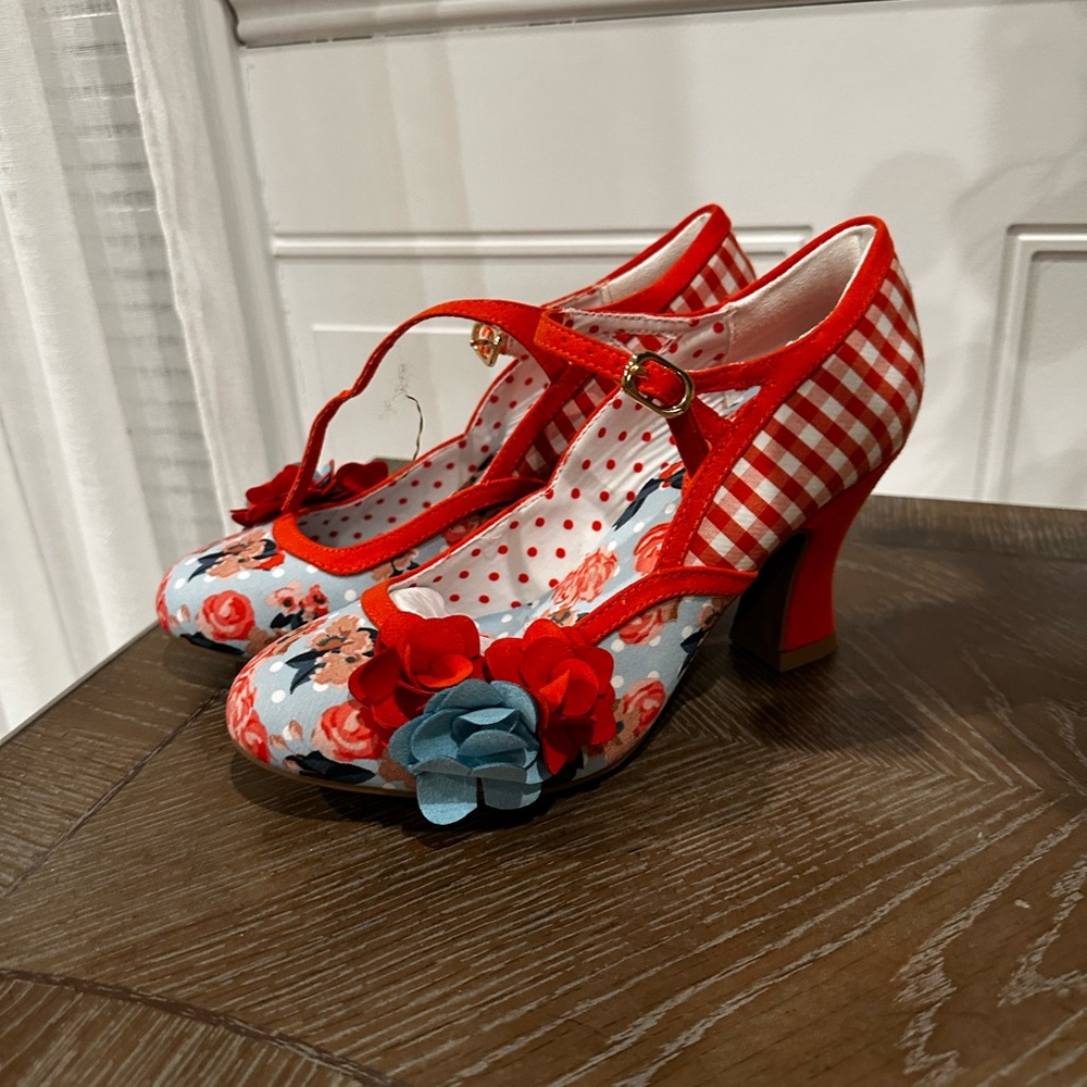 Floral Red and Blue Women's Heels